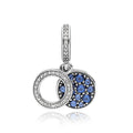 Woman's charm link Pandora SPARKLING BLUE DISC DOUBLE DANGLE