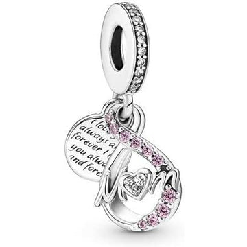 Woman's charm link Pandora MUM INFINITY PAVE' DOUBLE DANGLE