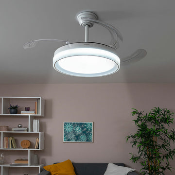 LED Ceiling Fan with 4 Retractable Blades Blalefan InnovaGoods White 72 W Ø49,5-104 cm