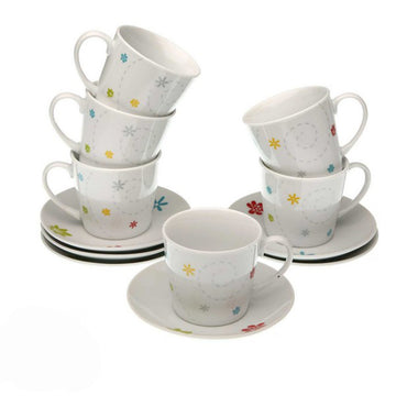 Set of 6 Cups with Plate Daisy (12 pcs) (8 x 7 cm)