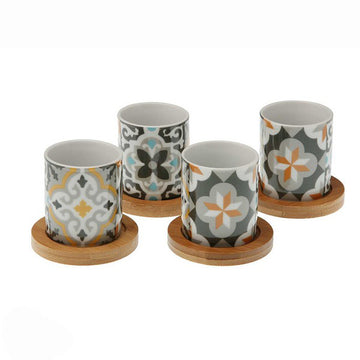 Set of Mugs with Saucers Bamboo Porcelain (8 pcs)