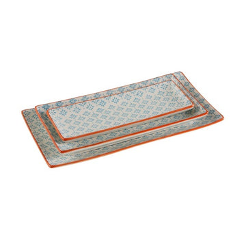 Serving Platter Blue Rectangular Porcelain