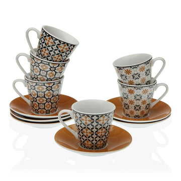 Set of Mugs with Saucers Tisha Coffee Porcelain (6 pcs)