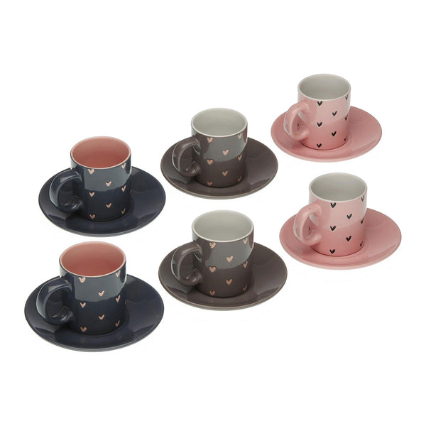 Piece Coffee Cup Set Hearts Ceramic (12 Pieces)