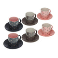 Set of 6 teacups with plates Hearts Ceramic (12 Pieces)