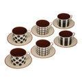 Set of 6 teacups with plates Black & White Ceramic (12 Pieces)