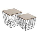 Set of 2 tables Rectangular Black Metal MDF Wood (40 x 39,5 x 40 cm)