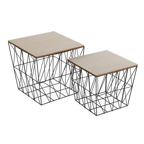 Set of 2 tables Rectangular Black Metal MDF Wood (40 x 39,5 x 40 cm)