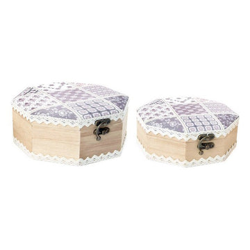 Jewelry box DKD Home Decor Polyester Wood Oriental (2 pcs) (16 x 6,5 x 16 cm) (20 x 20 x 8 cm)