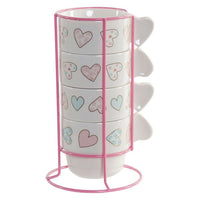 Piece Coffee Cup Set DKD Home Decor Hearts (200 ml) (4 pcs)