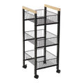 Vegetable trolley DKD Home Decor Black Steel Pinewood (32 x 37 x 82 cm)