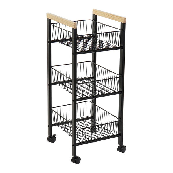 Vegetable trolley DKD Home Decor Black Steel Pinewood (32 x 37 x 82 cm)