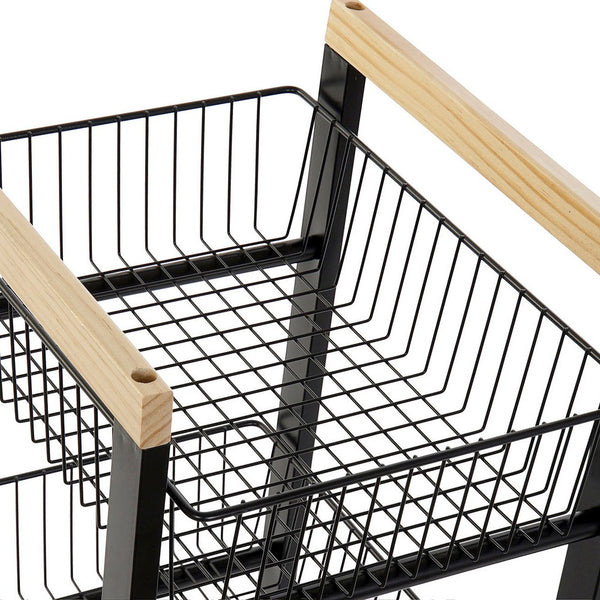 Vegetable trolley DKD Home Decor Black Steel Pinewood (32 x 37 x 82 cm)