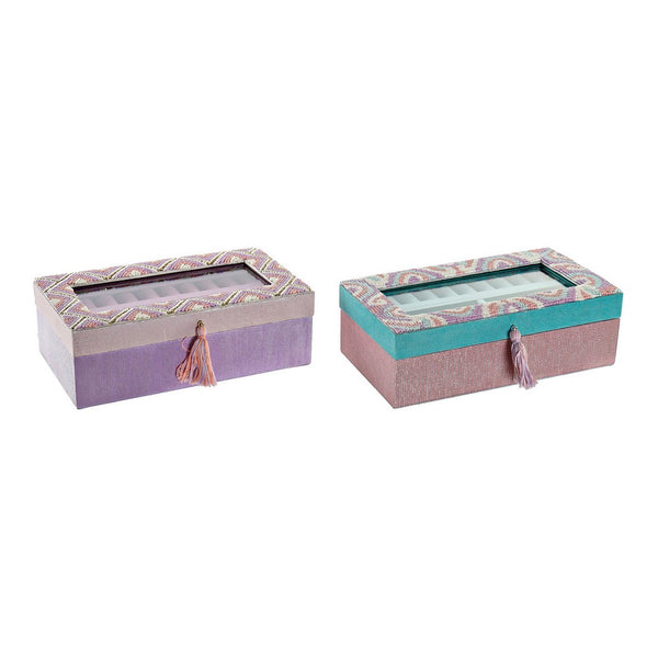 Jewelry box DKD Home Decor Sequins Cotton Folk (2 pcs) (24 x 13 x 8 cm)