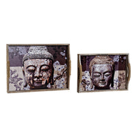 Tray DKD Home Decor Buddha MDF Wood (2 pcs)