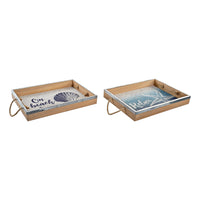 Tray DKD Home Decor Rope MDF Wood (2 pcs)