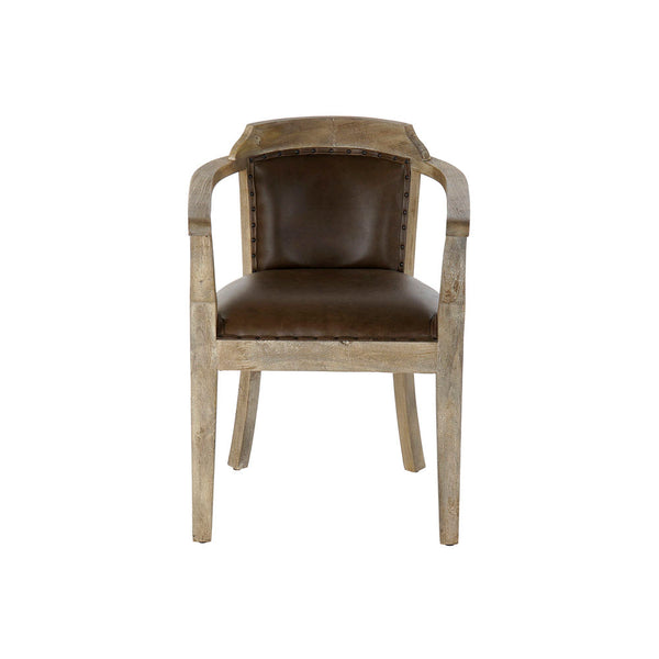 Chair with Armrests DKD Home Decor Cotton Leather Wood (57 x 63 x 85 cm)