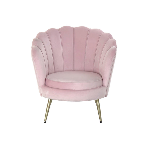 Armchair DKD Home Decor Pink Polyester Metal Golden Shell (80 x 76 x 84 cm)