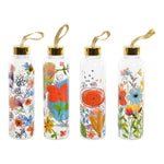 Water bottle DKD Home Decor Floral Borosilicate Glass (4 pcs) (6.5 x 6.5 x 23 cm)