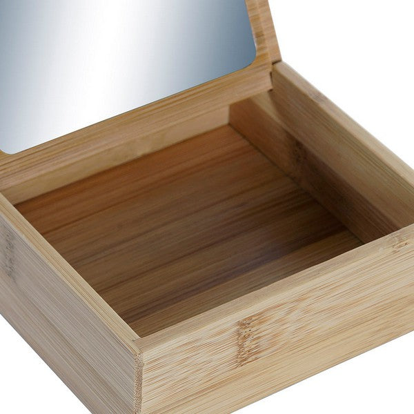 Bamboo Organiser Jewellery Box with Mirror DKD Home Decor (13 x 13 x 5 cm)