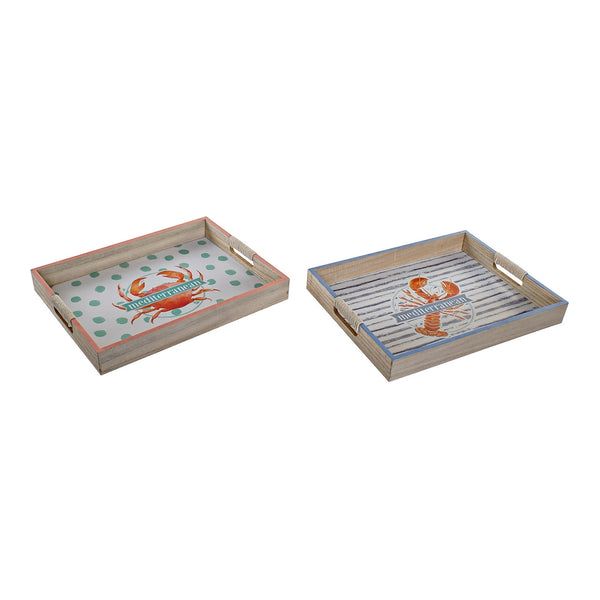 Tray DKD Home Decor Mediterranean MDF Wood (2 pcs) (40 x 30 x 5 cm)