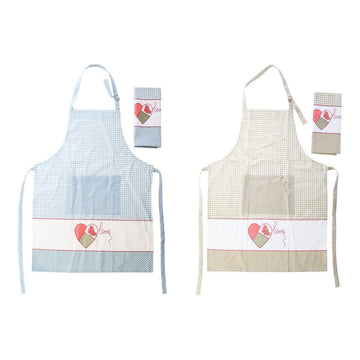 Apron with Pocket DKD Home Decor Love Blue Beige Cotton Cottage (2 pcs)