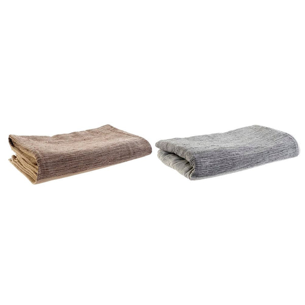 Manta DKD Home Decor Marrón Gris Poliéster Algodón (2 pcs) (137 x 170 x 0.2 cm)