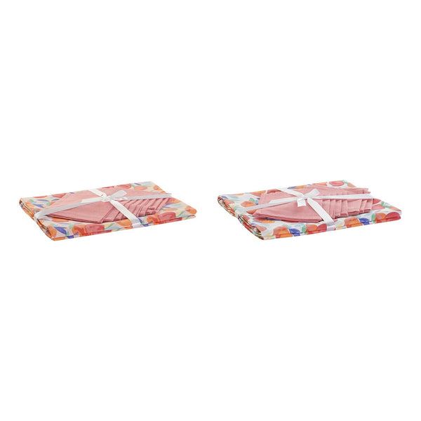 Tablecloth and napkins DKD Home Decor Peach Cotton (2 pcs) (154 x 250 x 0.3 cm)