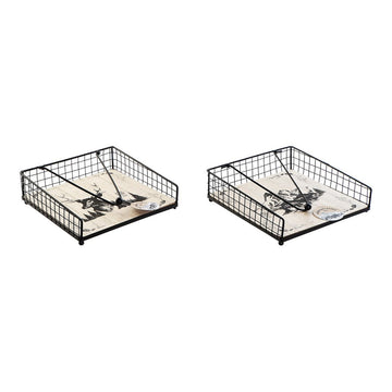 Napkin holder DKD Home Decor White Black Metal MDF Wood (2 pcs)