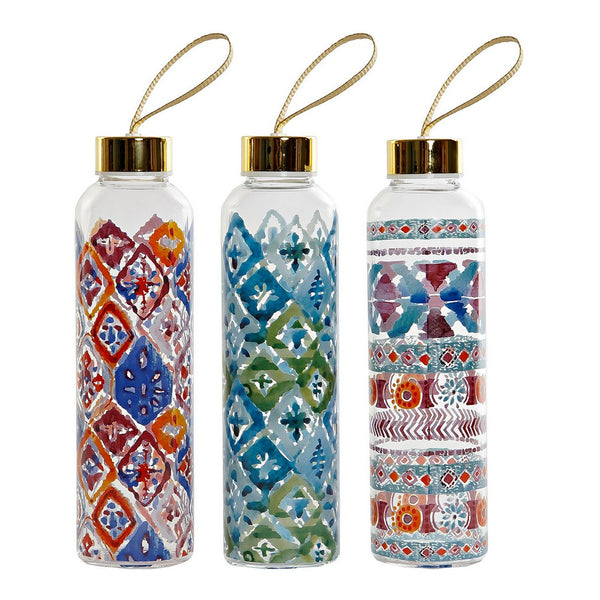 Water bottle DKD Home Decor Mosaic Multicolour Borosilicate Glass (550 ml) (3 pcs)