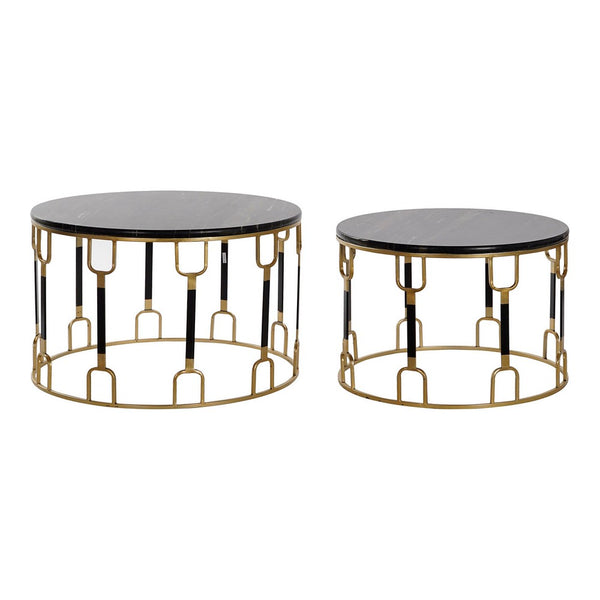 Side table DKD Home Decor Black Metal Marble Golden (2 pcs)