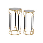 Side table DKD Home Decor Black Metal Marble Golden (2 pcs)