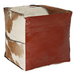 Pouffe DKD Home Decor Brown Leather Polyester (45 x 45 x 40 cm)