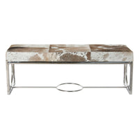 Bench DKD Home Decor White Brown Leather Steel (122 x 41 x 44 cm)