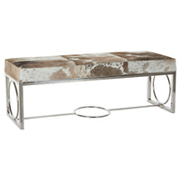 Bench DKD Home Decor White Brown Leather Steel (122 x 41 x 44 cm)