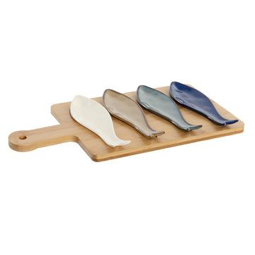 Appetizer Set DKD Home Decor Bamboo Porcelain (5 pcs) (36 x 18 x 1.3 cm) (18 x 6 x 1,5 cm)