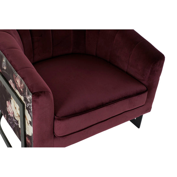 Armchair DKD Home Decor Black Burgundy Polyester Iron Flowers (75 x 70 x 64 cm)