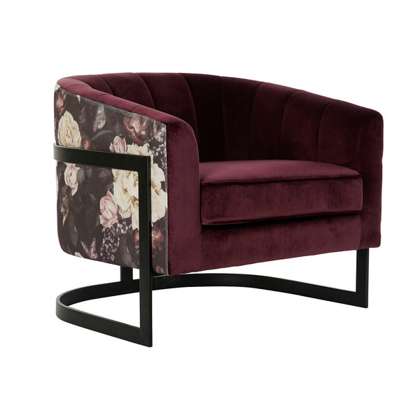 Armchair DKD Home Decor Black Burgundy Polyester Iron Flowers (75 x 70 x 64 cm)