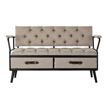 Bench DKD Home Decor Black Beige Polyurethane Metal (140 x 52 x 79 cm)