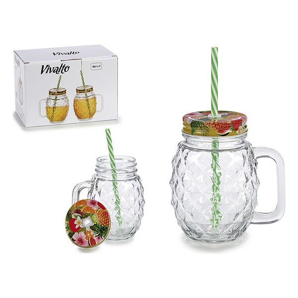 Jar with Lid and Straw (2 Pieces) (9 x 12,5 x 12 cm)