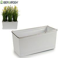 Planter White Silver (19 x 12,5 x 38,5 cm) Rectangular