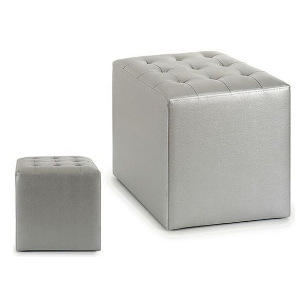 Pouffe Leather Silver (35 x 35 x 35 cm)