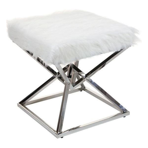 Bench White Silver Stainless steel Polyester (45 x 45 x 45 cm)