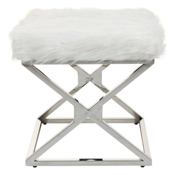 Bench White Silver Polyester (45 x 45 x 45 cm)