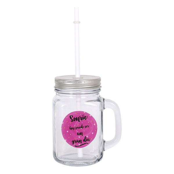 Jar with Lid and Straw Smile 450 ml