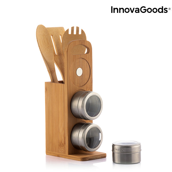 Set of Magnetic Spice Racks with Bamboo Utensils Bamsa InnovaGoods 7 Pieces