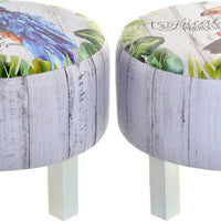 Footrest DKD Home Decor Zazu Wood Tropical Canvas (40 x 40 x 31 cm)