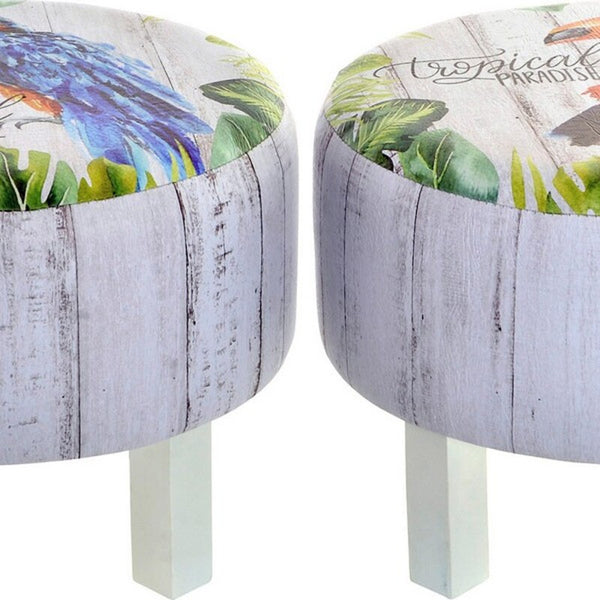 Footrest DKD Home Decor Zazu Wood Tropical Canvas (40 x 40 x 31 cm)