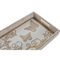 Tray DKD Home Decor Butterflies Mango wood (2 pcs)