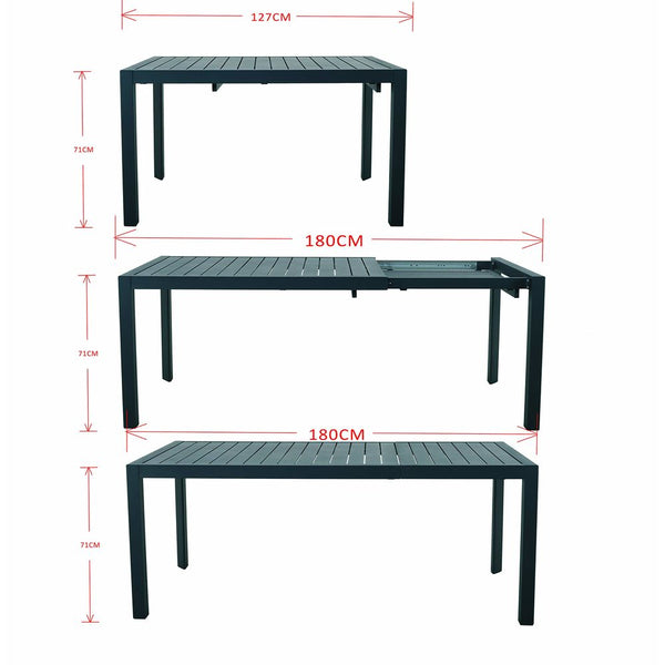 Table Extendable Aluminium Grey (127-280 x 77 x 71,5 cm) (Refurbished B)